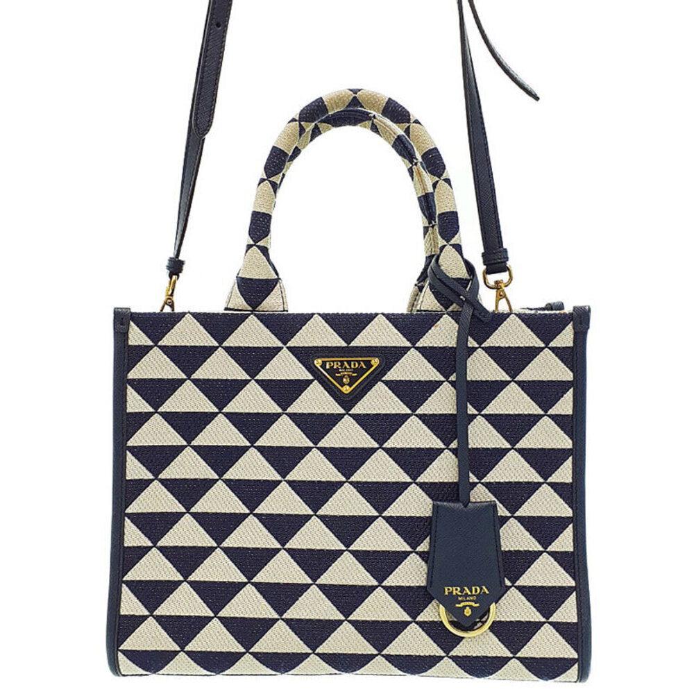 Prada Symbole embroidered tote bag white geometric Black